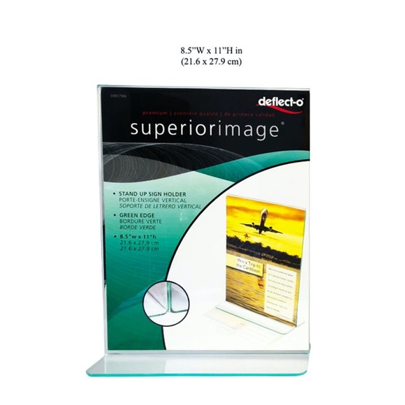 Deflect-o Image Stand-Up Sign Holder Clear/Green Plastic Vertical Frames - Picture 2 of 2